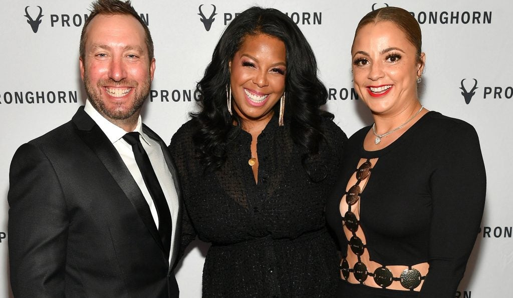 Pronghorn founders Dan Sanborn, Dia Simms and Erin Harris attend as Pronghorn celebrates the one-year anniversary Juneteenth event at St. Regis in Atlanta on June 19, 2023 in Atlanta, Georgia